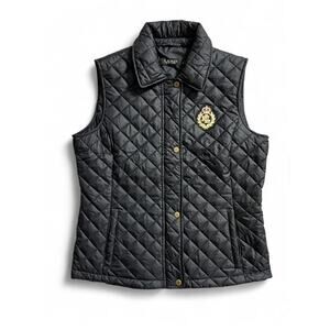 Lauren Ralph Lauren Black Crest Patch Quilted Vest Sz M